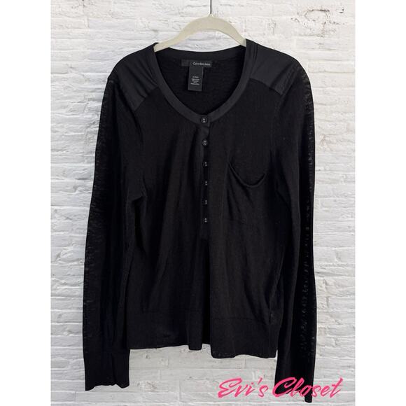 Calvin Klein Women's  Long Sleeve Henley Upper Shoulder Panels Stretch Sz XL - Picture 1 of 16